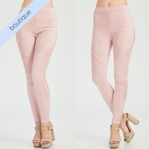 Glamvault Pants - *NEW* Soft Vegan Suede Pink Moto Jeggings